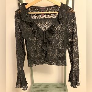 Y2K ‘Ralph’ Ralph Lauren crop lace fitted ruffle button top | S